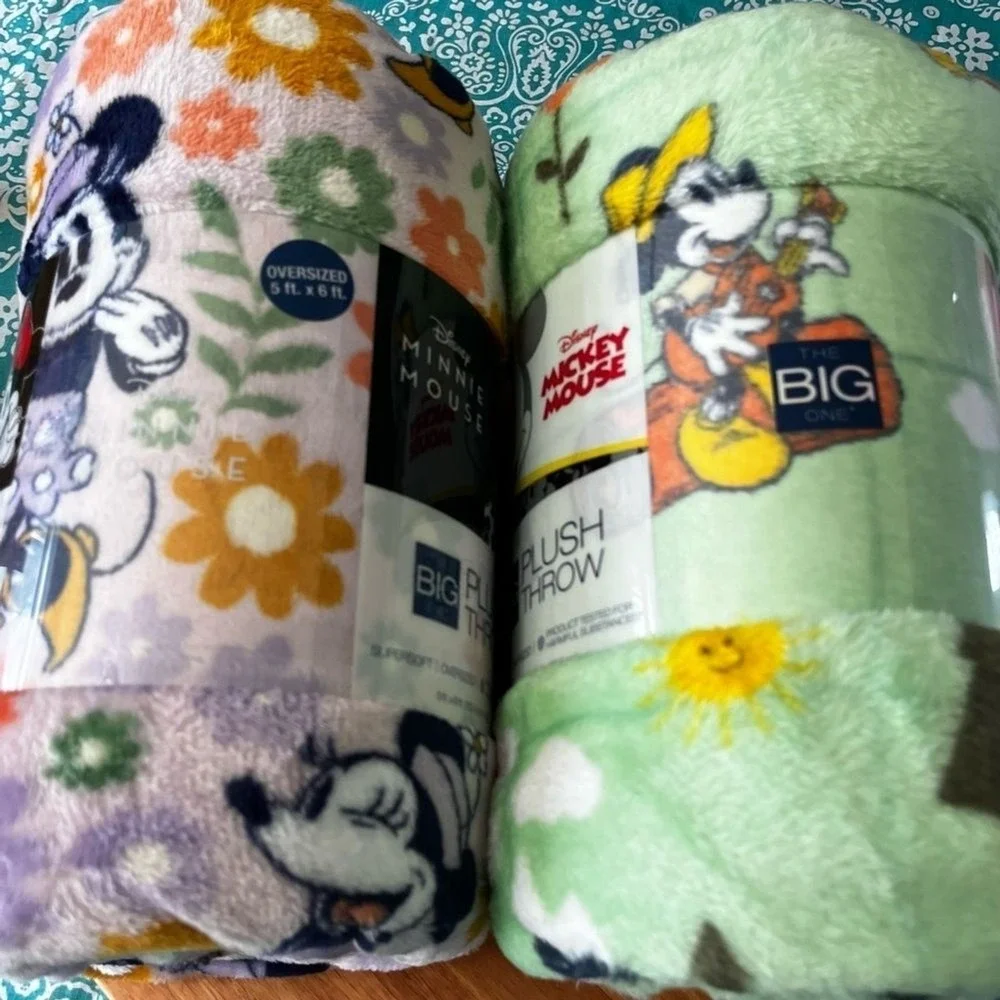 The Big One Disney Mickey & Minnie Mouse Throw Blanket LOT (2) 60